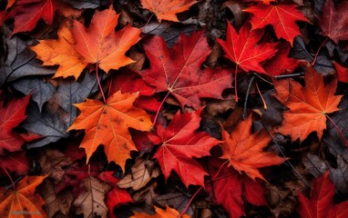 Naklejka na ściany i meble Autumn maple leaves background texture for web banner, decoration, Generative AI