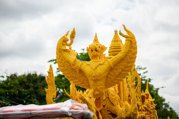 Art of candle decoration to celebrate in candle festival in The End of Buddhist Lent in Ubon Ratchathani, Thailand held on July 14, 2022