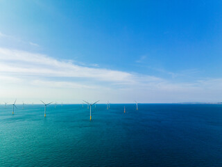 View of the Offshore wind power systems off the western coast of Taiwan. Offshore wind power...
