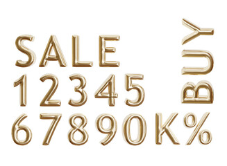 3d minimal set collection font number golden balloon, percent, sale, for marketing 3d render illustration