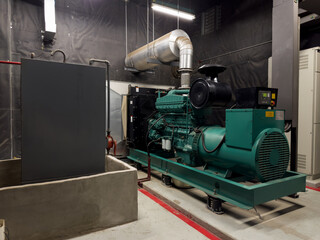 Very large power diesel generators in factories and buildings for emergencies. Modern technology...