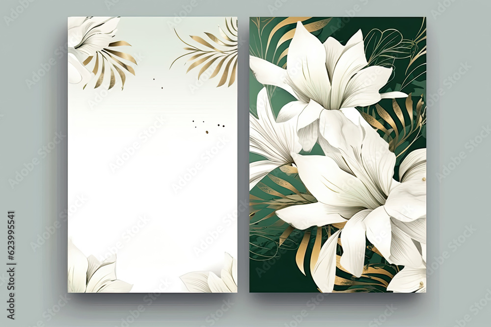 Wall mural white and forest green Floral Design: Multi-Purpose Template for Wedding Invitations, Business Cards, Thank You Notes, Flyer, Poster,Cover ...
 - Wall murals