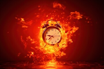 A clock burning on fire, time up , herry up , golden time concept