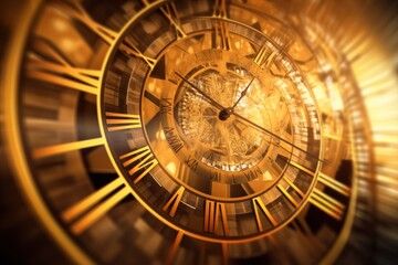 Golden Time Concept, Clock mad from gold background, Generative AI