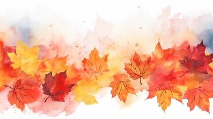 Illustration watercolor art autumn background with maple leaves, Generative AI