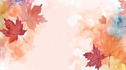 Obraz na płótnie Canvas Illustration watercolor art autumn background with maple leaves, Generative AI