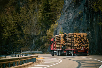 Transportation of timber and firewood on country roads. Transportation in trucks with special...