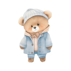 kawaii cute little bear watercolor vintage costume on white background vector illustration