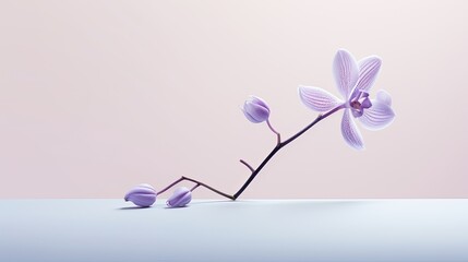 A stunning capture of a tiny purple orchid, showcasing its delicate structure and intricate patterns, against a clean and minimalistic background, providing negative space for text. Generative AI. 