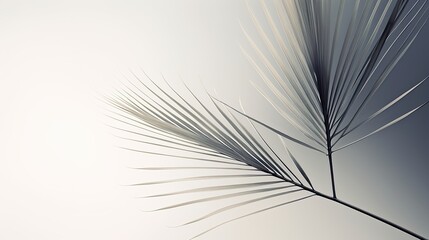 An artistic macro shot of a graceful palm frond, with its slender leaves and rhythmic arrangement, against a subtle and monochromatic background, offering space for text or branding. Generative AI. 