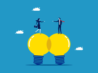 Brainstorm business ideas. business people agree on light bulbs vector