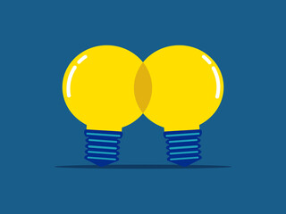 Business cooperation. two light bulbs working together vector