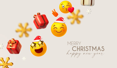 Merry Christmas and Happy New Year funny design template with smiling Santa Claus faces. Happy holidays. Special offer.
