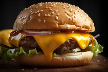 Burger fast food cheese closeup. Generate Ai