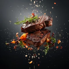Fototapete Scharfe Chili-pfeffer A minimalistic photo Food Advertising Photographs of a steaks meal