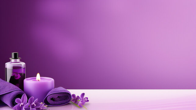Purple Spa banner with empty copy space on the side. Generative AI.