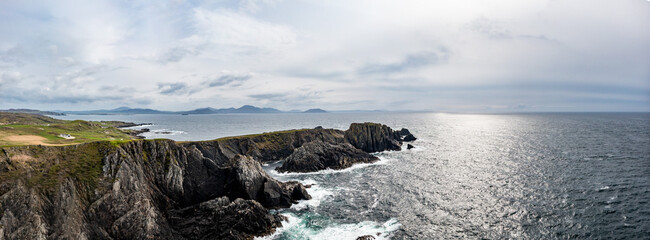 Aerial view of the coastline at Malin Head in Ireland.