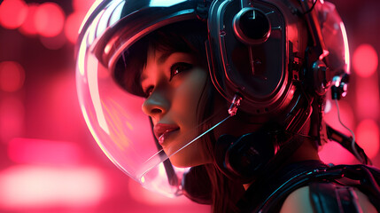 A woman wearing a helmet. Generative AI
