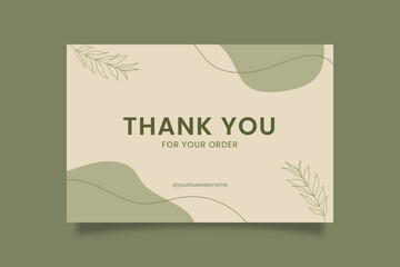 Printable Green Thank You Card Small Business for Online Small Business Decorated with Botanical and Organic Object