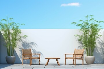 Courtyard bamboo chairs tables. Generate Ai