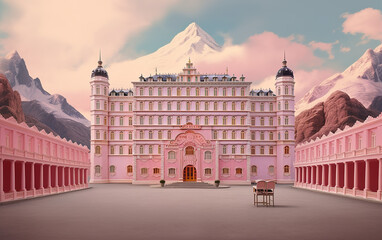 Pink Hotel Building,created with generative ai tecnology.