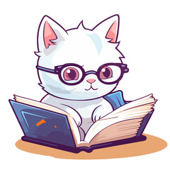 cat, animal, cartoon, kitten, pet, vector, kitty, illustration, book, cute, fun, reading, art, drawing, feline, domestic, funny, glasses, smile, toy, pets, design, baby, hipster, owl