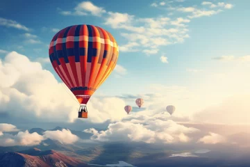Rolgordijnen Hot air balloon heading towards the clouds in the sky. © Denis