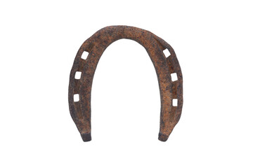 Old rusty lucky classic horseshoe isolated on white background