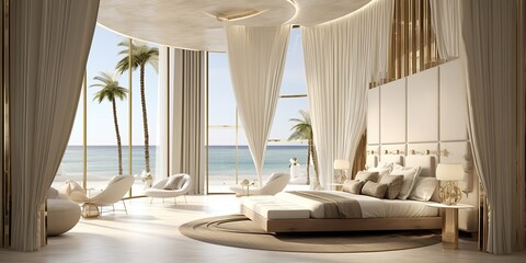 AI Generated. AI Generative. Luxury hotel resort vacation trip travel adventure qatar villa with sea ocean view. Graphic Art