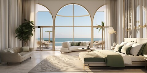 AI Generated. AI Generative. Luxury hotel resort vacation trip travel adventure qatar villa with sea ocean view style
