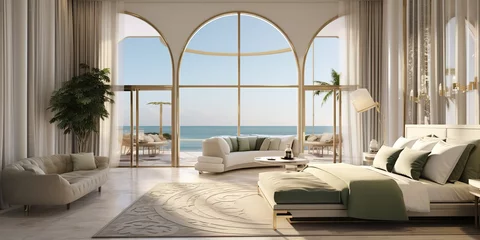 Fotobehang AI Generated. AI Generative. Luxury hotel resort vacation trip travel adventure qatar villa with sea ocean view style © Graphic Warrior