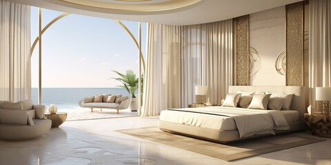 AI Generated. AI Generative. Luxury hotel resort vacation trip travel adventure qatar villa with sea ocean view. Graphic Art