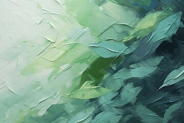 油絵のカラフルな背景バナー）緑色の葉っぱの模様のテンプレート。AI生成画像