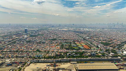 Slums and skyscrapers in Jakarta. City Landscape, Indonesia.