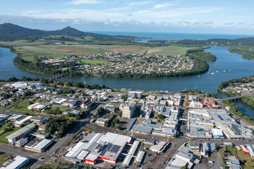 Aerial view of the town of  Innisfail on the Johnstone river in north Queensland, Australia.