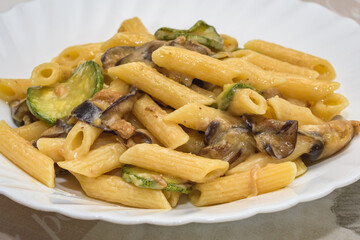 Pasta With Aubergines, Zucchini And Cheese