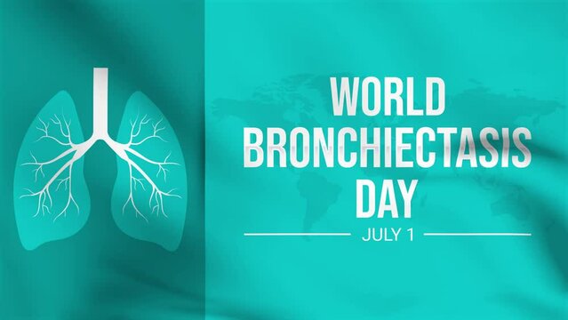 World Bronchiectasis Day waving animation. World Lung Cancer Day. Lung and typography. July 1