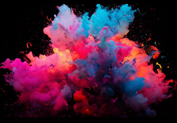 カラフル　黒背景　ペンキ　煙　インク　