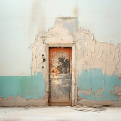 A small door in a wall of decayed paint