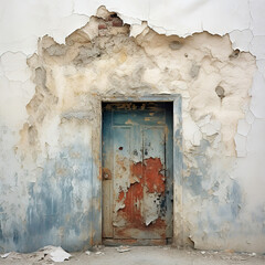A small door in a wall of decayed paint