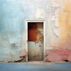 A small door in a wall of decayed paint