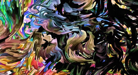 Obraz na płótnie Canvas Abstract psychedelic fractal background of stylized watercolor illustration, colored chaotically blurred spots and paint strokes of different sizes and shapes