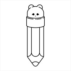 Cute Kawaii Pencil. Vector Line Art Image. Adorable vector line art illustration featuring a cute pencil in kawaii style. Playfully designed with black lines on a cutout isolated background.