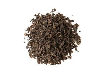 Dried tea leaves isolated on a white background.