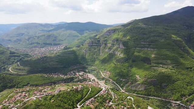 Amazing Aerial view of iskar gorge near village of Bov, Balkan Mountains, Bulgaria