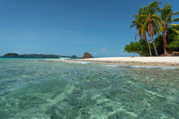 Small tropical island, Granito de Oro island, Coiba national park, Panama, Central America - stock...