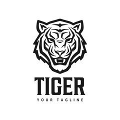 Tiger logo, mascot tiger head, modern, vintage, black and white, design template vector illustration