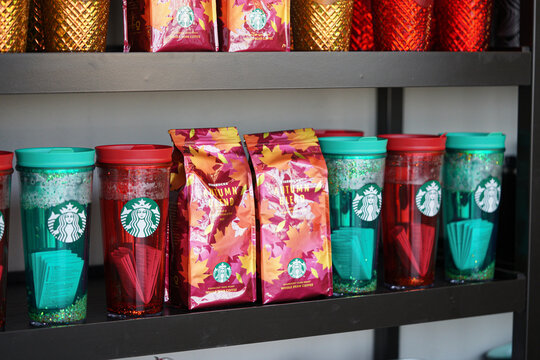 Starbucks Christmas coffee beans and mugs collection. 