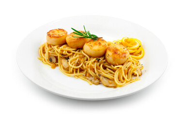 Spaghetti with Scalloped and mushrooms