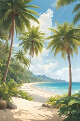 Fototapeta na wymiar Paradise Found: Palm Trees and Pristine Beaches Await, made with Generative AI